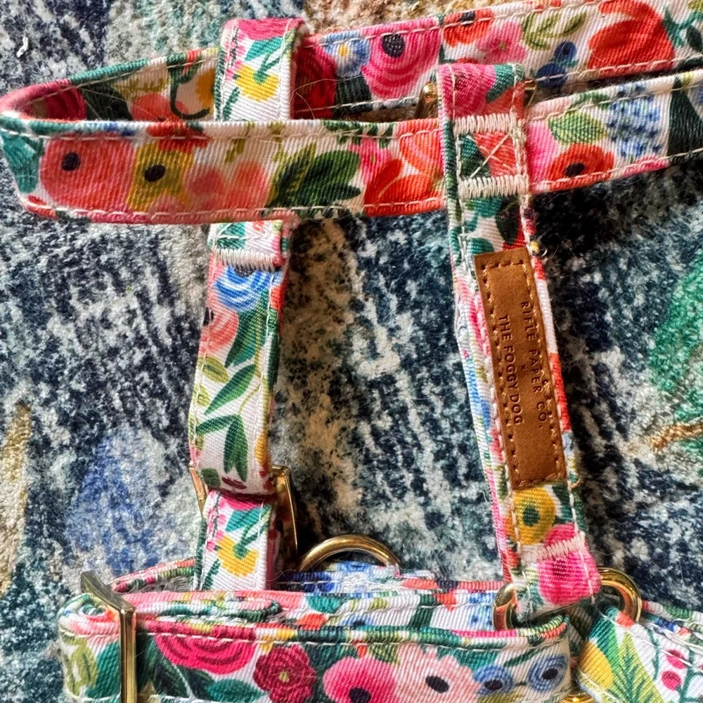 The Foggy Dog x Rifle Paper Co Floral Dog Harness with Gold Buckles XS